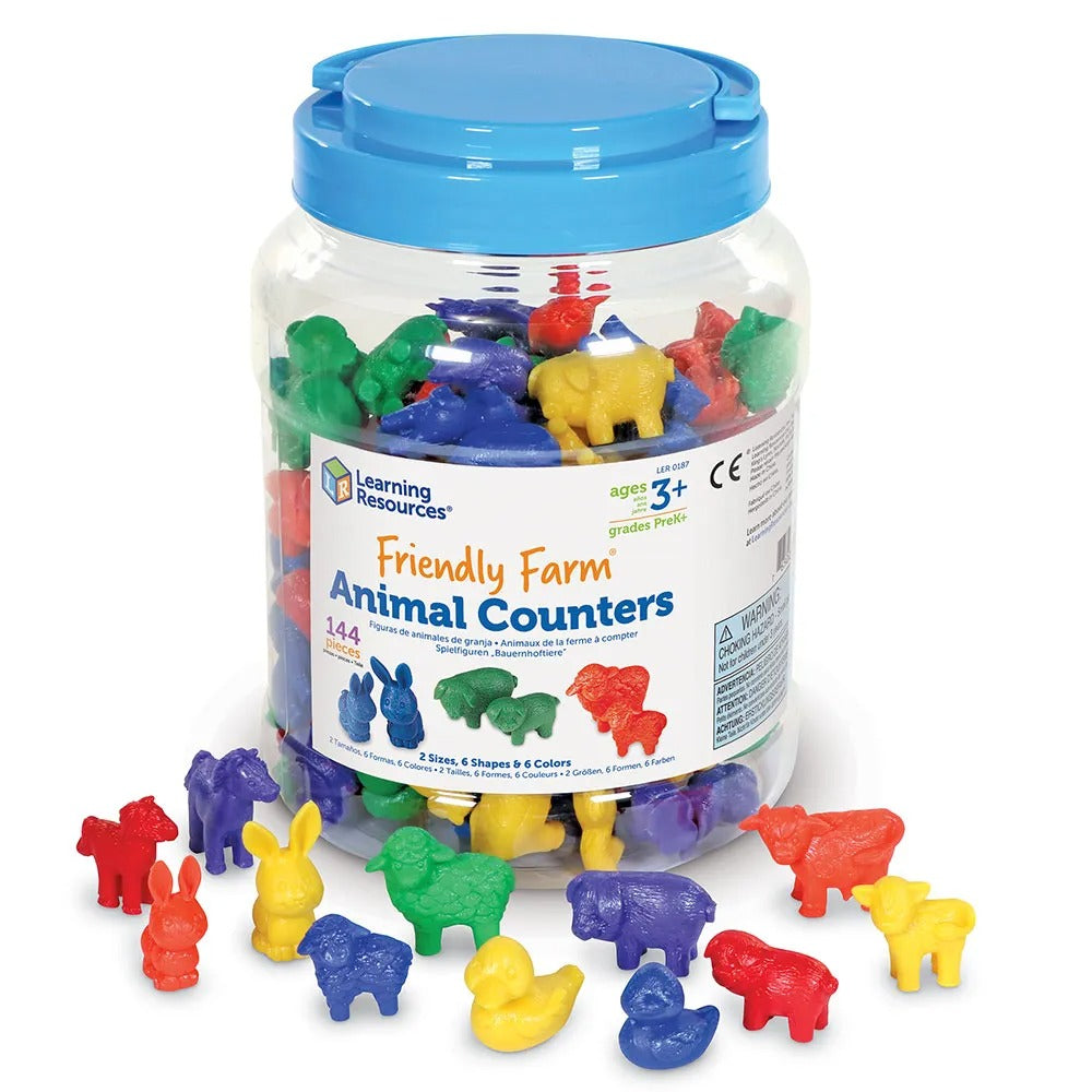 Friendly Farm Animal Counters Set of 144, These Friendly Farm Animal Counters are a set of 144 colourful animals including a cow, horse, pig, chicken, duck and sheep themed counters. These Friendly Farm Animal Counters can be used for a wide range of (mathematical) activities. Sort the farm animals by shape or by colour or to create a pattern of animals. The Friendly Farm Animal Counters also invite students to create stories about the farm, animal life and more. The ability to sort objects and classify the