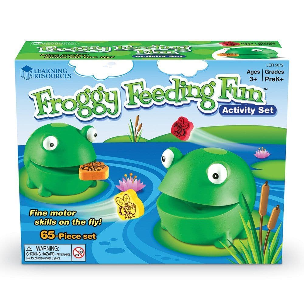 Froggy Feeding Fun Fine Motor Skills Game, Froggy Feeding Fun™ is not just a game; it's a fantastic tool that promotes proper handwriting position while teaching a variety of essential skills, including colors, counting, and fine motor skills. Here's how it works: How to Play: Roll the Dice: Players take turns rolling the dice to determine the number and color of flies they need to collect. Feed the Frogs: Using their fine motor skills, players squeeze the frog's mouth to catch the specified number of foam 