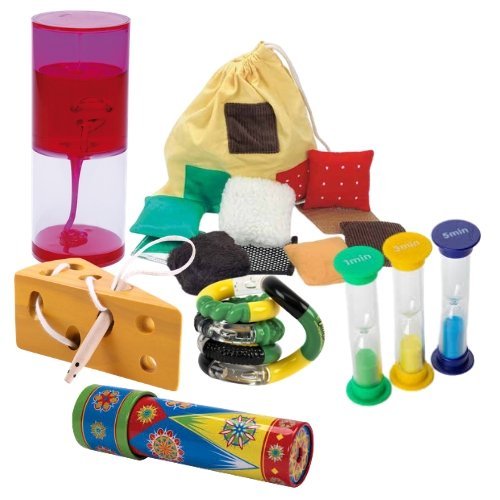 Fun and Focus Sensory Kit, Introducing the Fun and Focus Sensory Kit—a thoughtfully curated assortment of sensory resources designed to promote focus, concentration, and a whole lot of fun. This versatile kit is not only cost-effective but also filled with a range of engaging and educational tools suitable for various needs and interests. Fun and Focus Sensory Kit Features: Multi-Sensory Experience Visual Resources: Mini sand timers and a tin kaleidoscope provide captivating visual stimulation. Fine Motor S
