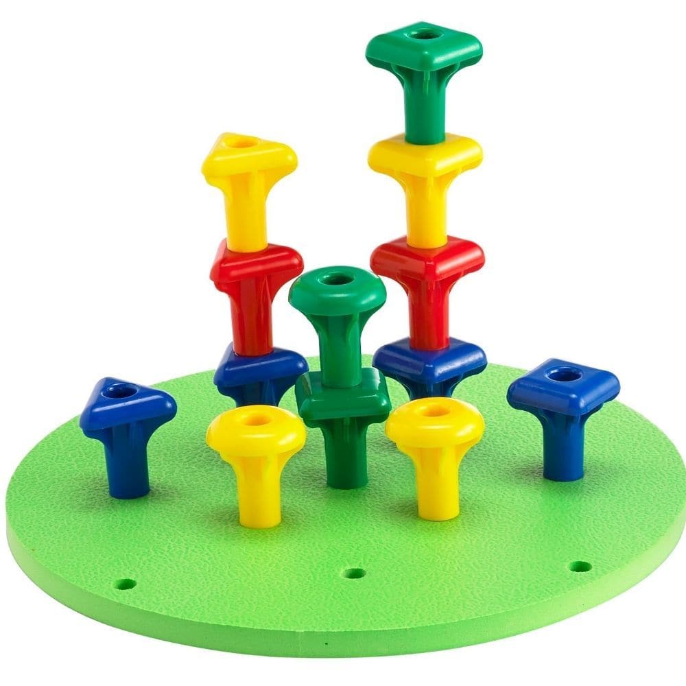 FunPlay Geo Pegs, Children enjoy playing pegs by pushing in, pulling out and stacking. The FunPlay Geo Pegs set comes with two pegboards (round & rectangular) will encourage children to create different patterns. These pegs can also be used for learning sorting, matching, sequencing, patterning, and counting. The FunPlay Geo Pegs Set includes 24 pegs in 3 shapes and 4 colours, with one rectangular pegboard, one round pegboard, 25 x double-sided activity cards and a Fun Messy Tray. Supports the following are