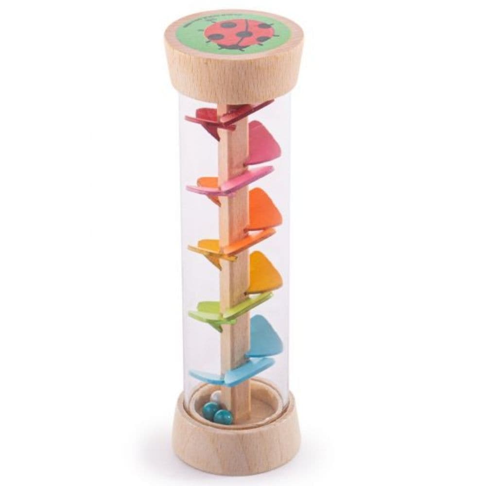 Garden Rainmaker, Now that's what rain sounds like! The sound of gentle rain can be imitated with this Garden Rainmaker Toy. Since the Rainmaker can be used in many ways as a rattle, a rhythm, a noise toy or a calming game for the senses, children won't be the only ones being carried away by its sounds. The rainmaker's transparent tube provides clear viewing of the little balls with a glass look which trickle down through the perforated plates in the shapes of flowers. Garden Rainmaker This rainmaker aids b
