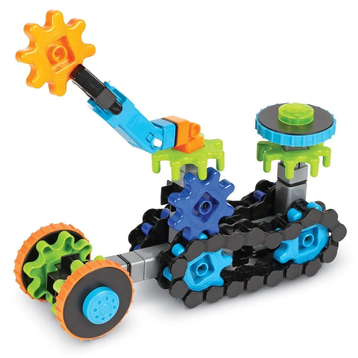 Gears Gears Gears Robots In Motion, Use the Gears! Gears! Gears Robots In Motion to design and build your own twisting, turning, moving robot toy with Gears! Gears! Gears!®. The Gears! Gears! Gears Robots In Motion come supplied with 116 pieces, this construction set includes components for children to design and build robots, cars and machines that move and transform. Follow along with the included STEM Activity Guide or build your own unique robo-toy with rolling treads, spinning eyes and more. There will