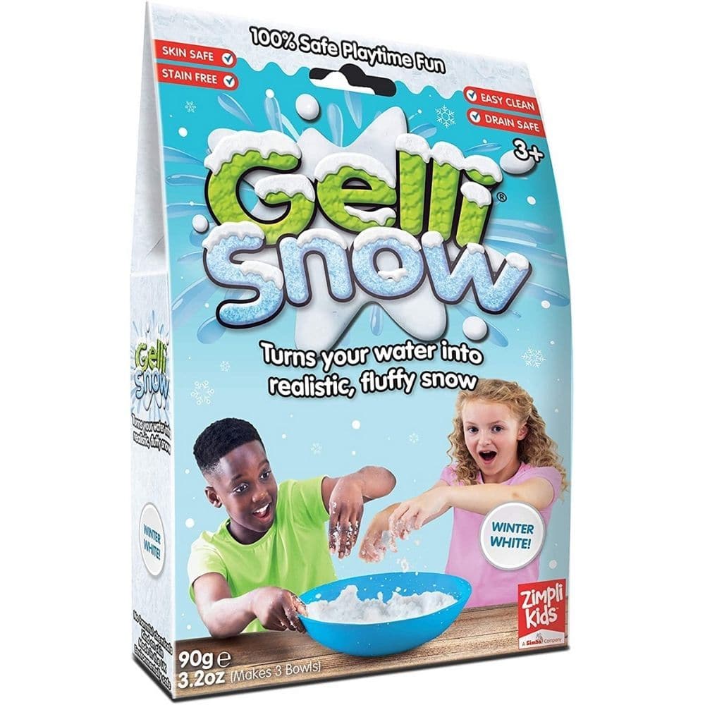 Gelli Snow, Explore texture, temperature, absorption and more with Gelli Snow,the most amazing thing is that Gelli Snow looks and feels just like real snow. Simply open up the Gelli Snow add water and you have a whole new world of messy play and tactile play to enjoy. Gelli snow is a completely safe, powder that turns ordinary water into snow in an instant. Plenty of powder to create 4 Large bowls of Gelli Snow. Gelli Snow is 100% safe on skin and a non irritant Gelli Snow does not stain Gelli Snow is biode