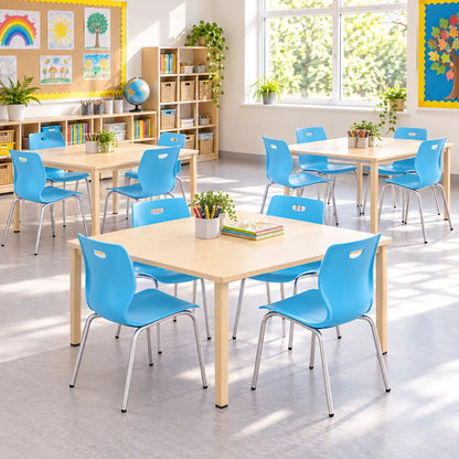 Geo Stacking Chair Set of 12 in a bright UK classroom – lifestyle image 1