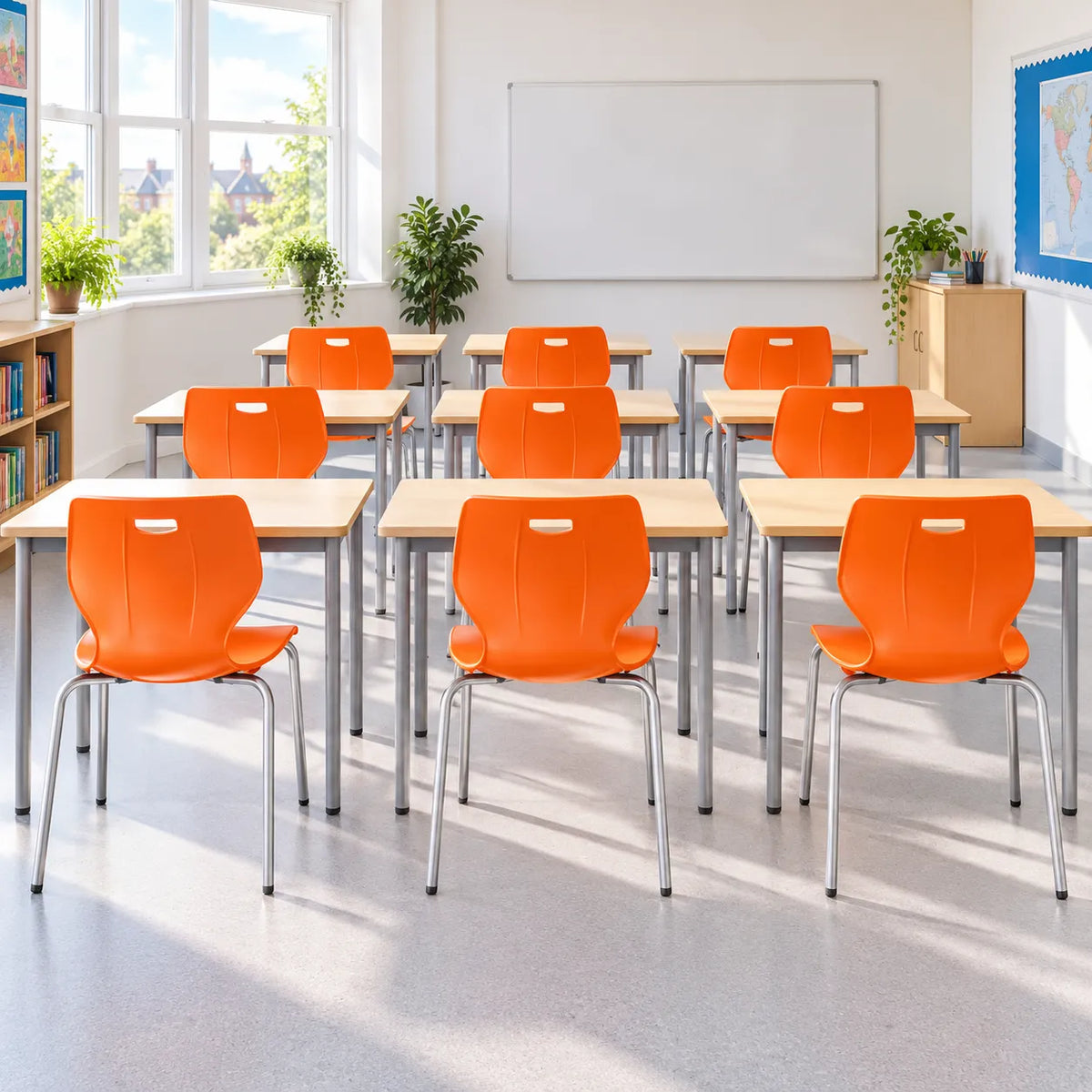 Geo Stacking Chair Set of 12 in a bright UK classroom – lifestyle image 2