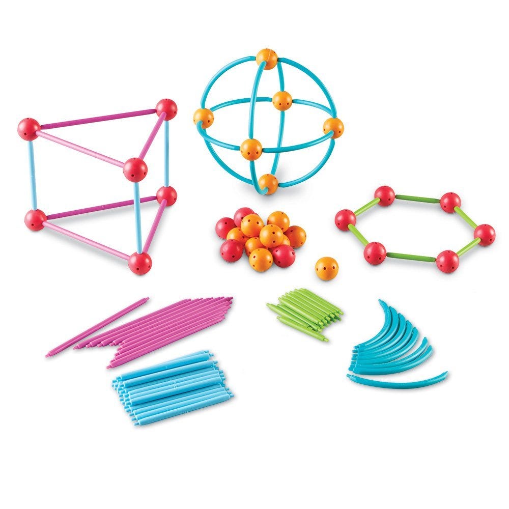 Geometric Shapes Building Set, Working with this Geometric Shapes Building Set presents children with exciting opportunities to create whilst embedding key aspects of learning. These sets are carefully tailored to introduce mathematical and technological concepts and skills as children design and build. Problems will be solved as they arise, in increasingly imaginative ways. This Geometric Shapes Building Set allows children to build their own 2D and 3D geometric shapes including unique curved sticks for ma