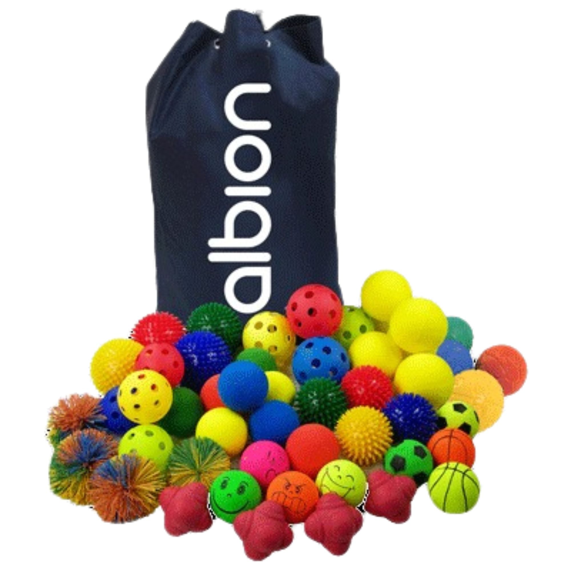 GetSetGo Mini Ball Pack, The GetSetGo Mini Ball Pack offers a versatile and comprehensive selection of balls, designed to meet the needs of children across different age groups and skill levels. Here's a breakdown of its contents and how it can benefit educational settings: Components: Standard Balls for General Play: 4 Perforated Balls 7cm 8 Foam Sponge Balls 7cm 6 Foam Sponge Balls 9cm 4 Perforated Balls 9cm Specialized Balls for Skill Development: 4 Engraving Balls: Useful for teaching grip and catch ski