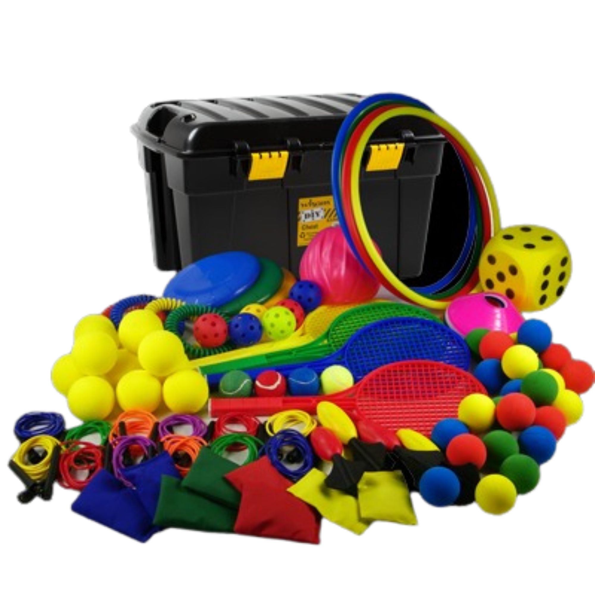 GetSetGo with Playtime Pack B, The GetSetGo Playtime Pack B offers a diverse range of play equipment, designed to engage children in various types of physical activities, making it an excellent choice for after-school programs or community events. The versatility of the equipment allows for a wide range of games and activities that can cater to different interests and skill levels. Here's a breakdown of the contents and their potential uses: GetSetGo with Playtime Pack B Items Throwing and Catching: 8 Bean 