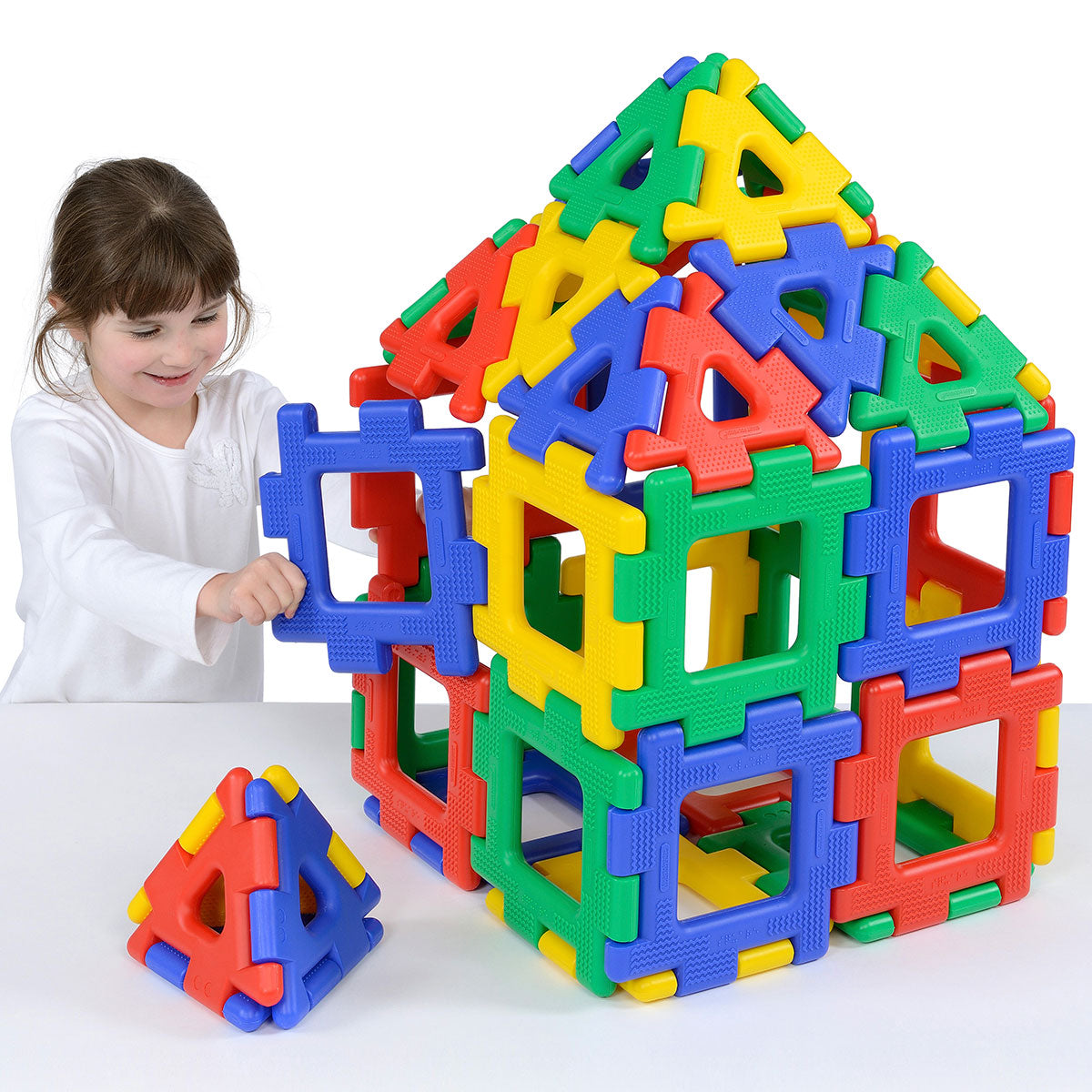 Giant Polydron Set, The Giant Polydron Set is the perfect introduction to the world of 2D and 3D shapes with triangles and squares, making it an essential addition to nurseries, early years, kindergartens, and reception classes. This set is specifically designed for smaller groups of children, creating an optimal learning experience for every child.With 40 pieces in total, including 20 squares and 20 triangles, this set provides ample resources for creative exploration and construction. The vibrant colors o