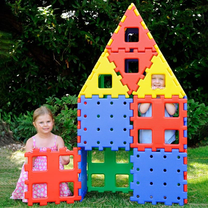 Giant Polydron XL Set 2, The Giant Polydron XL Set 2 offers endless possibilities for children to unleash their creativity and imagination. With this set, they can build magnificent castles, princess's towers, cars, boats, and houses complete with tunnels to crawl through.But this construction set is more than just a toy; it is an educational tool that teaches children about shapes, both 2 and 3 dimensional objects. Through hands-on play, they will gain a deeper understanding of these concepts.Texture is an