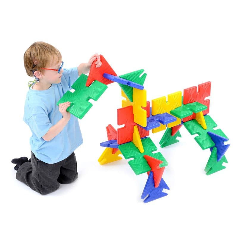 Giant PolyPlay 24 Pieces, Unlock a world of geometric fun and creativity with the Giant PolyPlay 24 Pieces set! Designed to be versatile and educational, this set is perfect for nurseries and primary schools, offering endless opportunities for both indoor and outdoor play. Giant PolyPlay 24 Pieces Features: Interlocking Design: Comprises 12 squares and 12 triangles that easily slot together. Multiple Angles: Squares connect at 90-degree angles, while triangles offer 120-degree connection points. Comprehensi