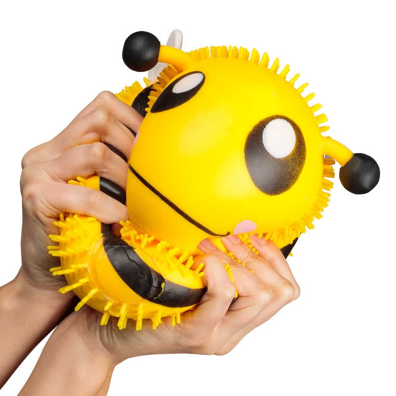 Giant Puffem Bee, Introducing our adorable Giant Puffems bumble bee toy! This round, puffy bee can be squished and stretched in countless ways, but it always returns to its original shape. Our Puffems feature exaggerated features that make them extra cute, and they're covered in mini stretchy tendrils that make them incredibly tactile. Inside, our Puffems are filled with a special foam that creates a unique and squishy sensation. Once you pick up our Puffems, you'll find it hard to put them down! Not only a