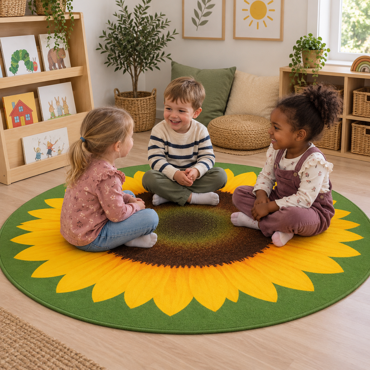 Giant Sunflower Mat in a natural indoor early years setting with children – image 6 of 8