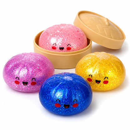 Glitter Squishy Bao Bun In Dumpling Case-Glitter Squishy Bao Bun In Dumpling Case