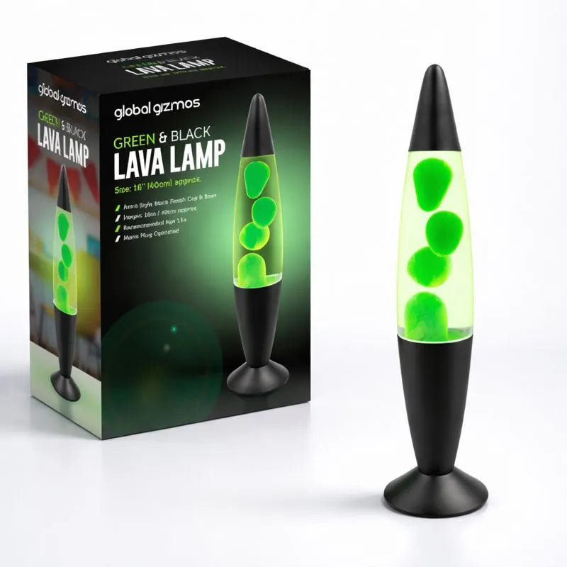 Global Gizmos Lava Lamp Green Wax with Black Base-Global Gizmos Lava Lamp Green Wax with Black Base