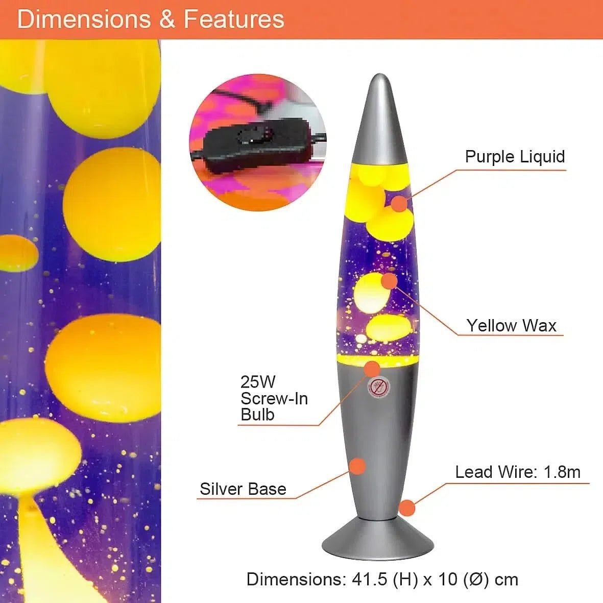 Global Gizmos Purple & Yellow Retro Lava Lamp-Global Gizmos Purple & Yellow Retro Lava Lamp