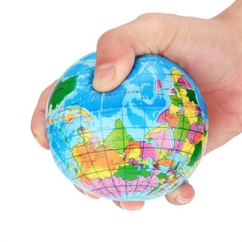 Globe Stress Ball, Our Globe Stress Ball is a well made and lightweight foam ball with the world at the palm of your hand. Travel around the world in seconds with this soft and squishy Globe stress ball which can be squeezed and squished and when you release the ball, just like magic it returns to its normal shape. The Globe Stress Ball is a fantastic fun education resource which helps with Hand and grip practise exercise. Catch games Throwing games Helps to start a conversation with a child. Age 3 Years+ C