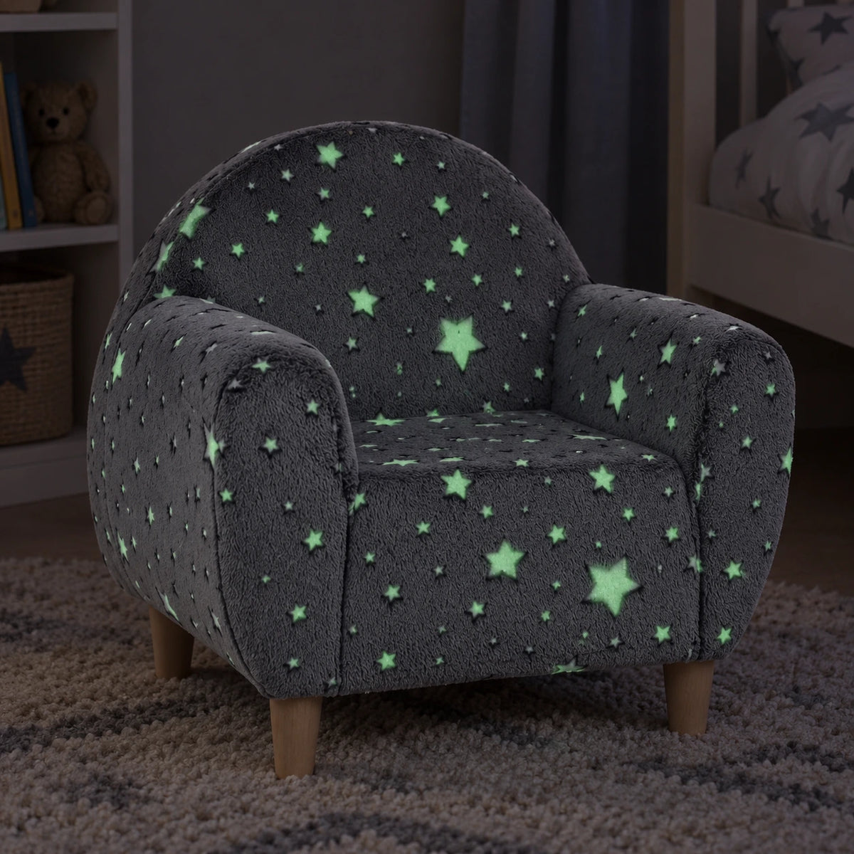 Glow in the Dark Children’s Chair — glowing stars at dusk