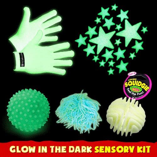 Glow in the Dark Starter Kit, Take your sensory play to the next level with our Glow in the Dark Sensory Starter Kit! This incredible set is designed to create a mesmerizing and out-of-this-world atmosphere that will captivate both kids and adults.Prepare to be amazed by the stunning array of colors that come to life in the dark. The Glow in the Dark Sensory Starter Kit includes everything you need to transform any space into a glowing wonderland.First, slip on the Glow Gloves and watch as your hands light 