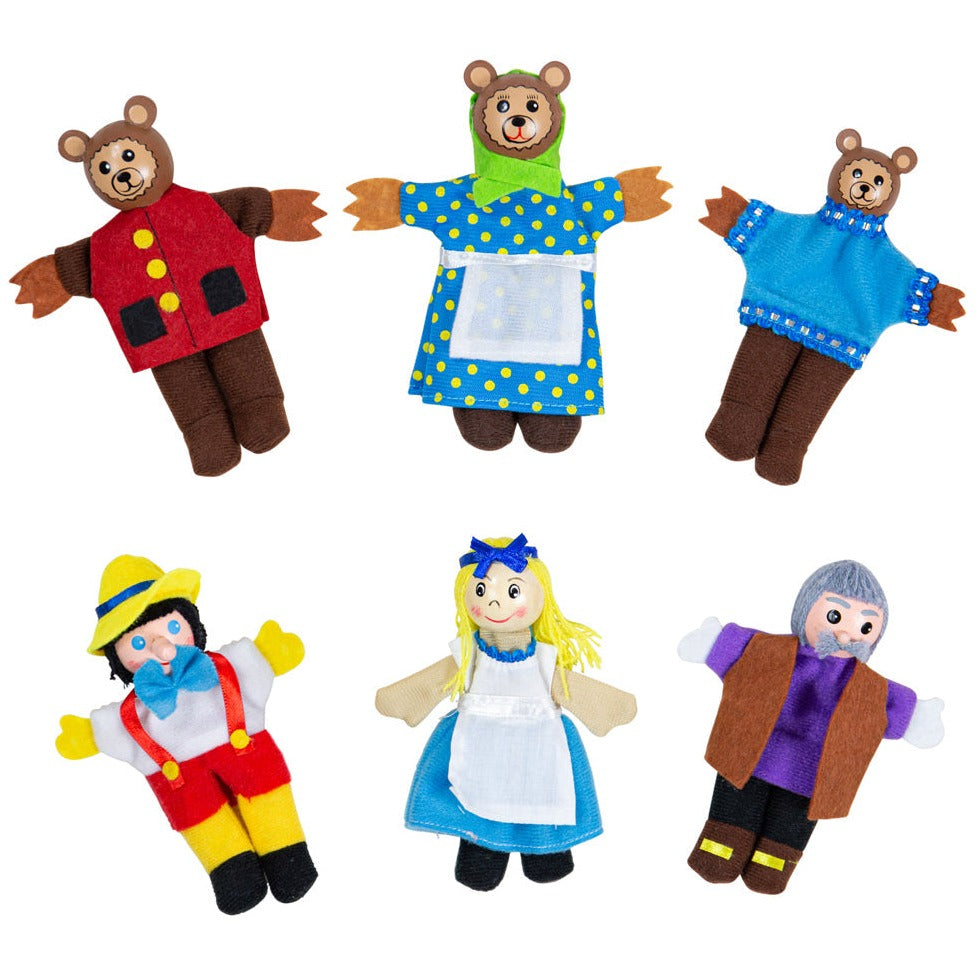 Goldilocks Finger Puppets, These delightful wooden Finger Puppets bring to life the beloved characters from the classic fairy tale "Goldilocks and the Three Bears." Designed with young children in mind, these puppets are perfectly sized for little fingers, making them an excellent tool for developing creative and interactive play sessions. Here are some key details about this charming Goldilocks Finger Puppets set: The Complete Cast: This set includes the three bears and, of course, the star of the show, Go