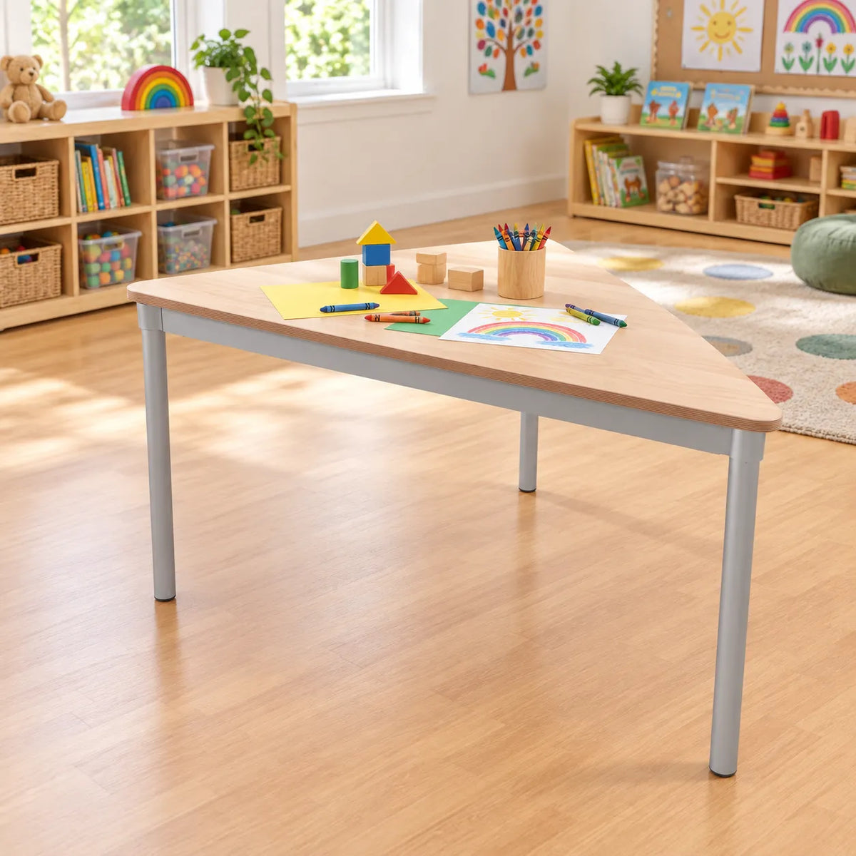 Gopak Enviro Triangle Table 1200mm Maple in an early years classroom