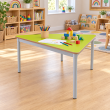 Gopak Enviro Triangle Table 1200mm Acid Green in an early years classroom