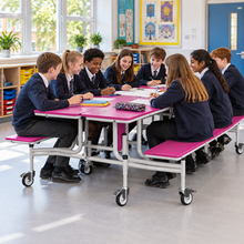 GoRoll Folding Table with Benches 8ft in a bright UK school setting – lifestyle image 2