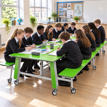 GoRoll Folding Table with Fixed Benches 10ft in a bright UK school setting – lifestyle image 2