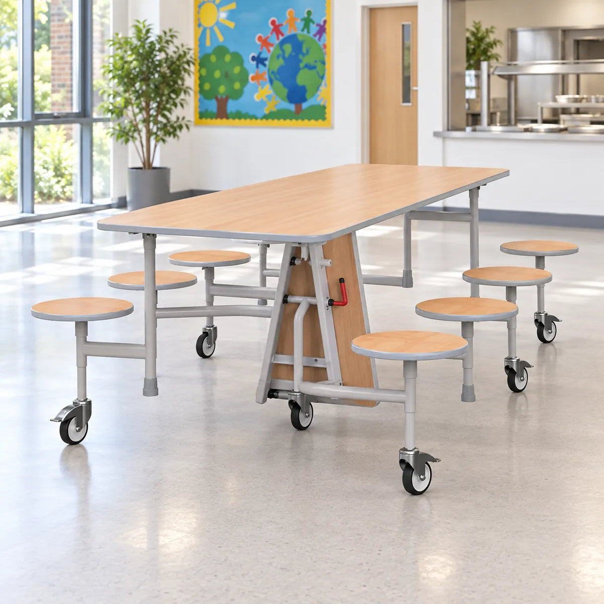 GoRoll Folding Table 8ft with 8 Stools – UK school lifestyle image 1