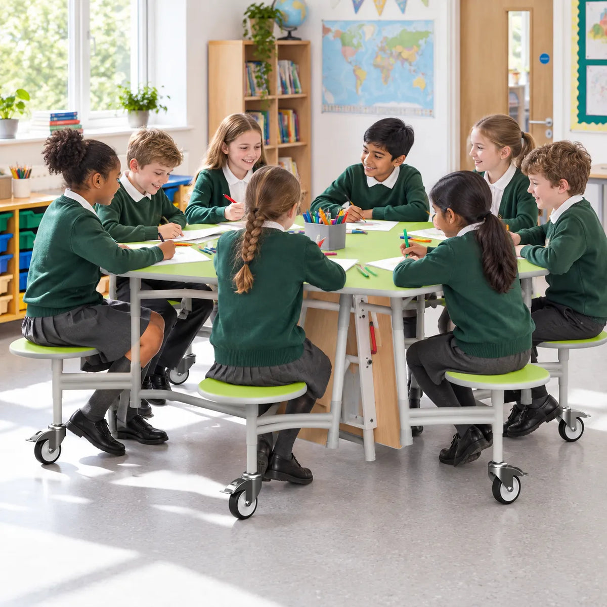 GoRoll Folding Table 8ft with 8 Stools – UK school lifestyle image 3