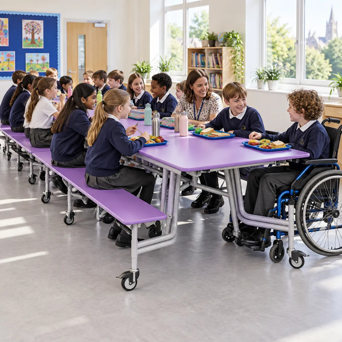 GoRoll Folding Table with Benches 12ft in a bright UK school setting – lifestyle image 4