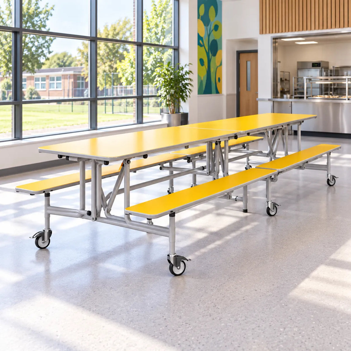 GoRoll Folding Table with Benches 12ft in a bright UK school setting – lifestyle image 3