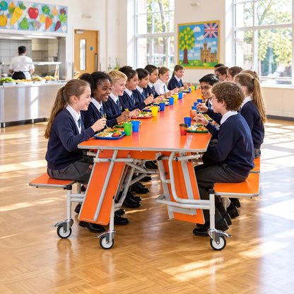 GoRoll Folding Table with Benches 12ft in a bright UK school setting – lifestyle image 1
