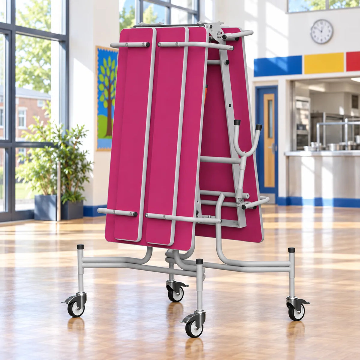 GoRoll Folding Table with Benches 8ft in a bright UK school setting – lifestyle image 5