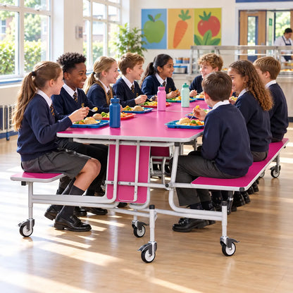GoRoll Folding Table with Benches 8ft in a bright UK school setting – lifestyle image 1