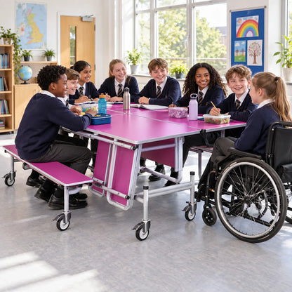GoRoll Folding Table with Benches 8ft in a bright UK school setting – lifestyle image 4