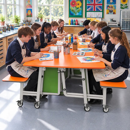 GoRoll Folding Table with Fixed Benches 10ft in a bright UK school setting – lifestyle image 4