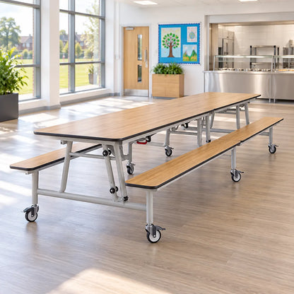 GoRoll Folding Table with Fixed Benches 10ft in a bright UK school setting – lifestyle image 3