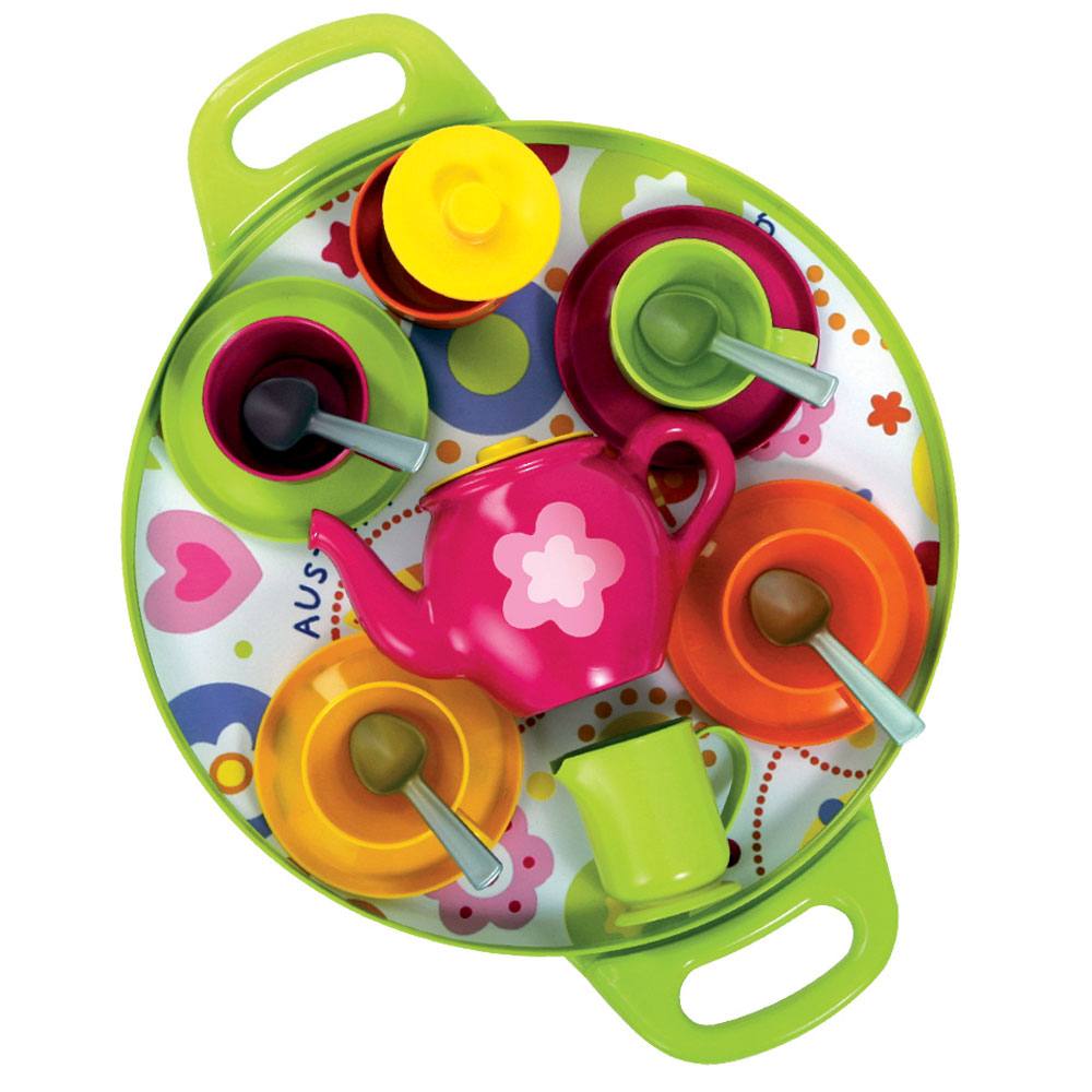 Gowi Toys Afternoon Tea Tray, This brightly colored children's tea set from Gowi Toys is the perfect way to host a delightful afternoon tea party for little ones. The Gowi Toys Afternoon Tea Tray is packed with 18 play pieces, it includes everything your little host or hostess needs to serve up delicious cups of tea to teddies, dolls, friends, and even Mum and Dad. Here are some of the product features: Comprehensive Set: The set includes a teapot, four cups, saucers, and spoons, along with a milk jug and a