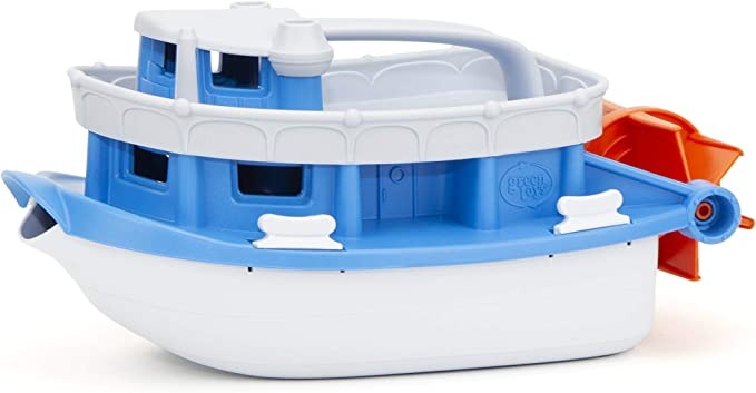 Green Toys Paddle Boat, Enjoy a cruise across the bath with the Green Toys Paddle Boat. The Green Toys Paddle Boat is made in the USA from 100% recycled plastic milk jugs, this impressively eco-friendly toy boat is safe for kids to play with. It also meets all the international toy safety standards and contains zero BPA, lead or phthalates. The Green Toys Paddle Boat features an eye-catching blue and white design, and its open layout allows kids to place action figures and other toys inside. This lovely kid