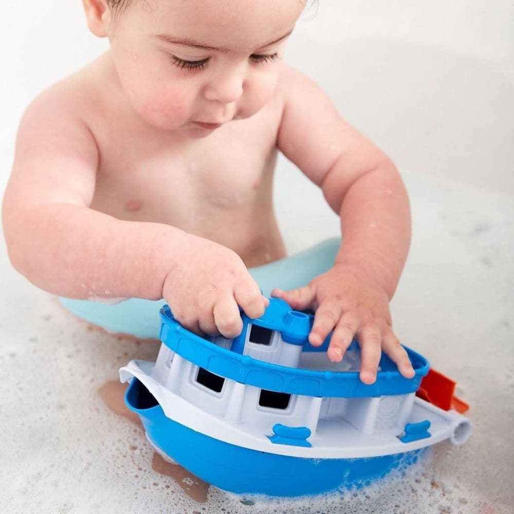 Green Toys Paddle Boat, Enjoy a cruise across the bath with the Green Toys Paddle Boat. The Green Toys Paddle Boat is made in the USA from 100% recycled plastic milk jugs, this impressively eco-friendly toy boat is safe for kids to play with. It also meets all the international toy safety standards and contains zero BPA, lead or phthalates. The Green Toys Paddle Boat features an eye-catching blue and white design, and its open layout allows kids to place action figures and other toys inside. This lovely kid