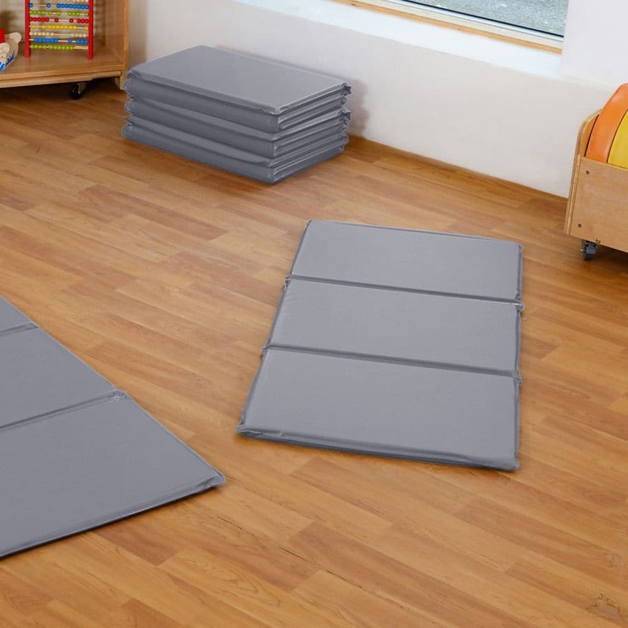 Grey Folding Sleep Mat 10pk, Easy to store and use sleep mats perfect for Early years and Nursery settings, these Grey Folding Sleep Mats are soft and comfortable and easy to keep clean with a quick wipe down.Foldable sleep mats are a must-have for Early years and Nursery settings, and our Grey Folding Sleep Mat is the perfect solution for keeping little ones comfortable during nap times. The Grey Folding Sleep Mats are made from soft and cushioned vinyl material, this mat is incredibly comfortable and easy