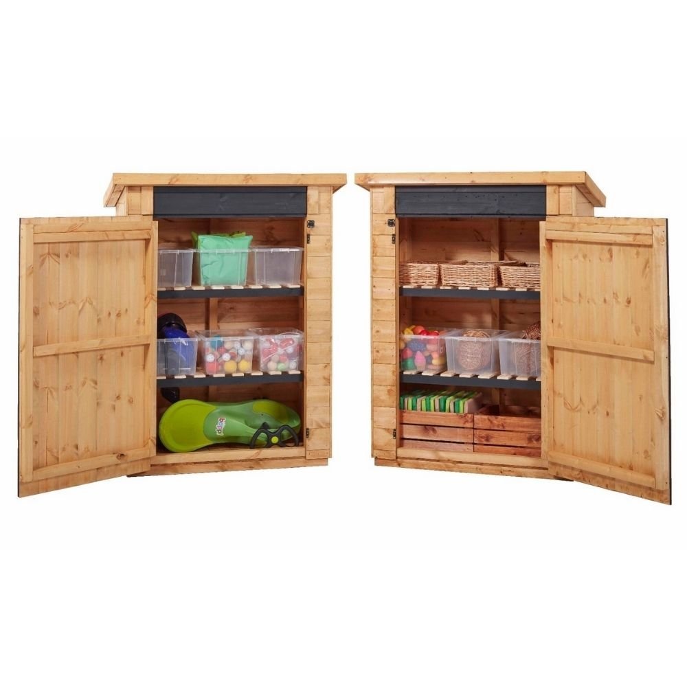 Group Time Sheds Pair - Pack of 2, The Group Time Sheds Pair are a delightful pair of sheds with a left and right opening door so they can be placed side by side. Plenty of room to store large items and a blackboard finish on the doors for you to personalise. Contents not included. Dimensions (each): 1550(H) x 1200(W) x 610mm(D) Suitable for age 3 years + EXCLUSIVE 10 YEAR WOOD EROSION QUALITY WARRANTY, Group Time Sheds Pair - Pack of 2, EYFS outdoor storage, EYFS wooden storage, EYFS outdoor storage,Outdoo