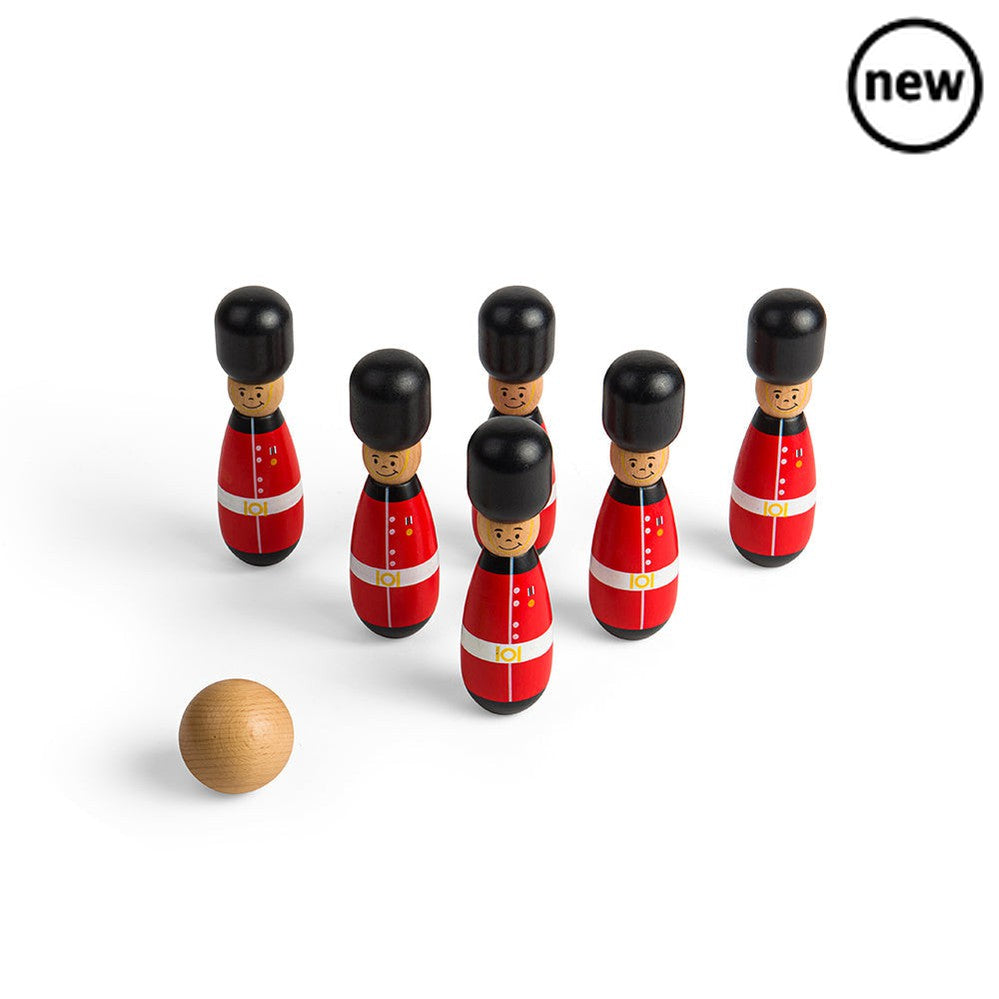 Guardsman Skittles, Get ready to aim and roll with the Guardsman Skittles, a classic game of skill and precision! This set features six beautifully crafted wooden guardsman skittles and one brightly colored wooden ball, providing hours of traditional entertainment for family and friends. Guardsman Skittles Premium Quality Craftsmanship: The Guardsman Skittles are expertly made from high-quality wood and coated with non-toxic paint. This ensures durability and safety, making it perfect for extended play sess