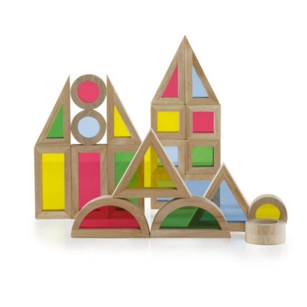 Guidecraft Jr Rainbow Blocks 40 Piece Set, The Guidecraft Jr Rainbow Blocks 40 Piece Set is a truly amazing adventure in colour and light! One-third smaller than unit block size, Jr. Rainbow Blocks are a new challenge in creating structures and extending traditional block play. Smooth hardwood frames with inset, colourful, transparent acrylic windows are also ideal for colour exploration and light table activities. Ages 2+. Features: Solid wood frames with inset coloured acrylic windows Set includes 40 asso