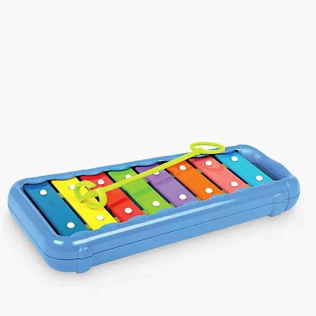 Halilit Baby Xylophone, The Halilit Baby Xylophone stands out as a thoughtfully designed, educational toy that brings a wealth of benefits to young children. Below is a breakdown of its features and corresponding advantages: Features of Halilit Baby Xylophone: High-Quality 8-Note Instrument: Accurately tuned, providing a real musical experience. Chunky and Rounded Edges: Designed to keep the note bars inaccessible for safety. Baby-Safe Mallet: Specifically shaped for tiny hands and clips away for easy stora
