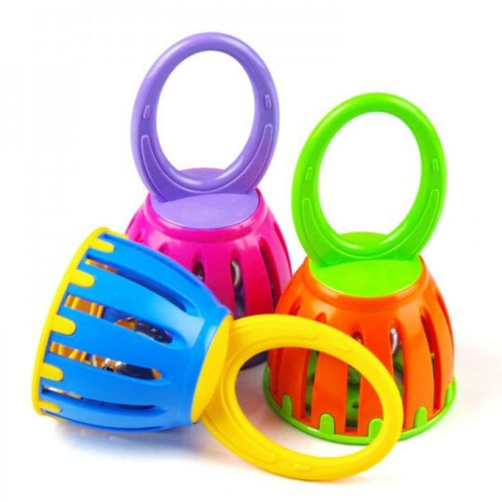 Halilit Cage Bells Pack Of 3, A great alternative to rattling rattles - the Halilit Cage Bells Pack Of 3 makes a beautiful chiming sound that's music to everyone's ears! Introduce music to your infant or toddler with a safe bell that little ones can hold securely with confidence! Maybe even better, everyone around can appreciate the pleasant, bright chiming sounds. The jingle bell is enclosed safely inside a colorful plastic cage with plastic handle, and produces excellent, bright sounds. Safe for ringing, 