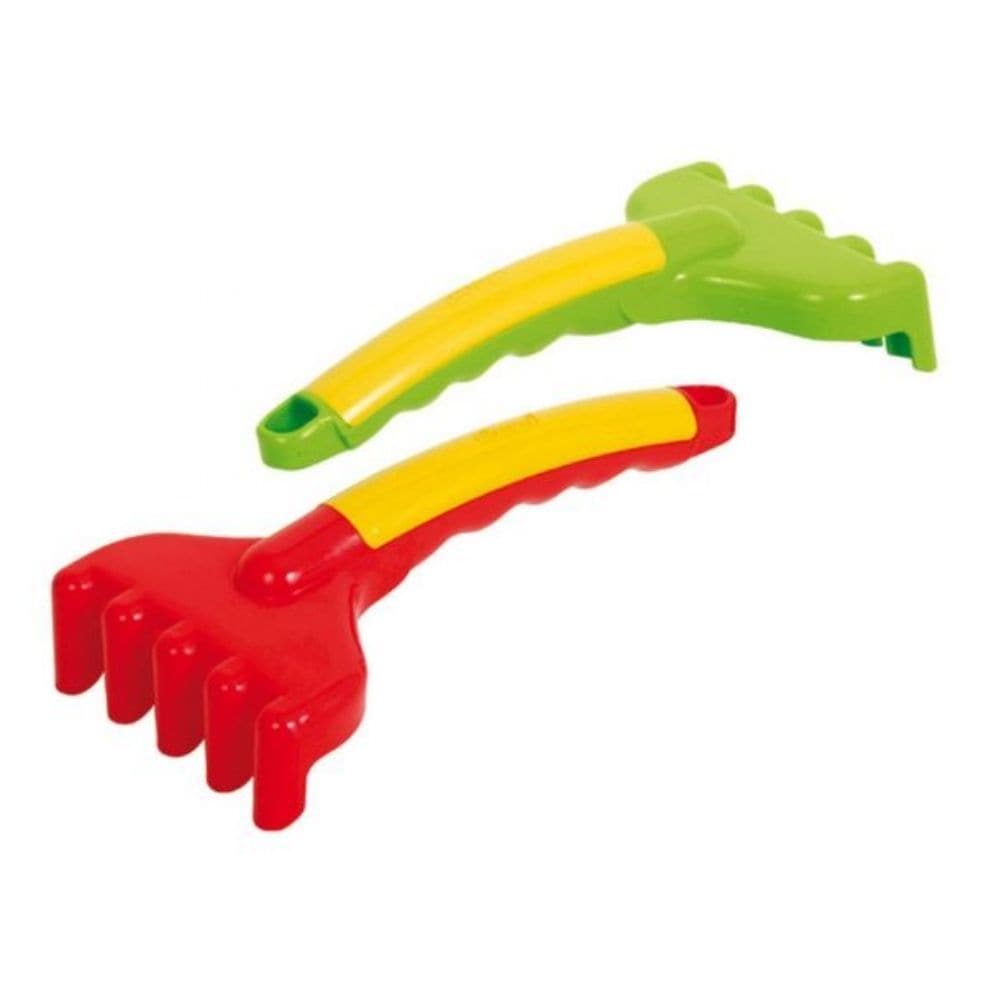 Hand Rake Pack of 2, Introducing the Hand Rake Pack of 2, the perfect tool for your little one's sand and garden playtime! These hand rakes are designed with wide bases and ergonomic handles to make digging and raking a breeze.Made from hard-wearing and durable plastic, these hand rakes are built to withstand hours of play. The bright colors add a fun and vibrant touch to your child's outdoor adventures.Whether it's building sandcastles at the beach or tending to their own garden, these hand rakes are a fan