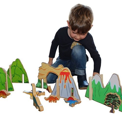 Happy Architect Dinosaurs, Watch this set of dinosaurs come alive in your own home, with the latest addition to our range Happy Architect Dinosaurs. The Happy Architect Dinosaurs Set Includes 10 of the favourite dinosaurs (T-Rex, Triceratops, Spinosaurus and Brachiosaurus to name a few), this Happy Architect Dinosaur set comes complete with an interactive wooden background. Happy Architect Dinosaurs Volcanoes, mountains and cave will have young adventurers’ imagination running wild! The Happy Architect Dino