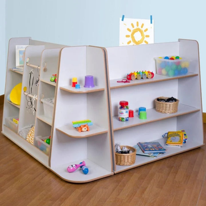 Healdswood Free Standing Loose Parts and Shelving Set, Create an enabling environment with clean, calm neutral background furniture but at a really affordable price. This Healdswood Loose Parts & Shelving Corner Set is ideal for creating play corners, workshop areas and dividing spaces.A set of three anti-topple shelf units which are easily accessible, sturdy and versatile. They are designed to accommodate a variety of different sized items and therefore maximise storage. The set includes one shelf unit, a 